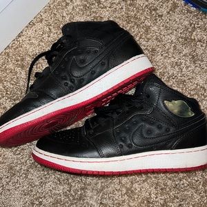 Black red and white mid Jordan ones